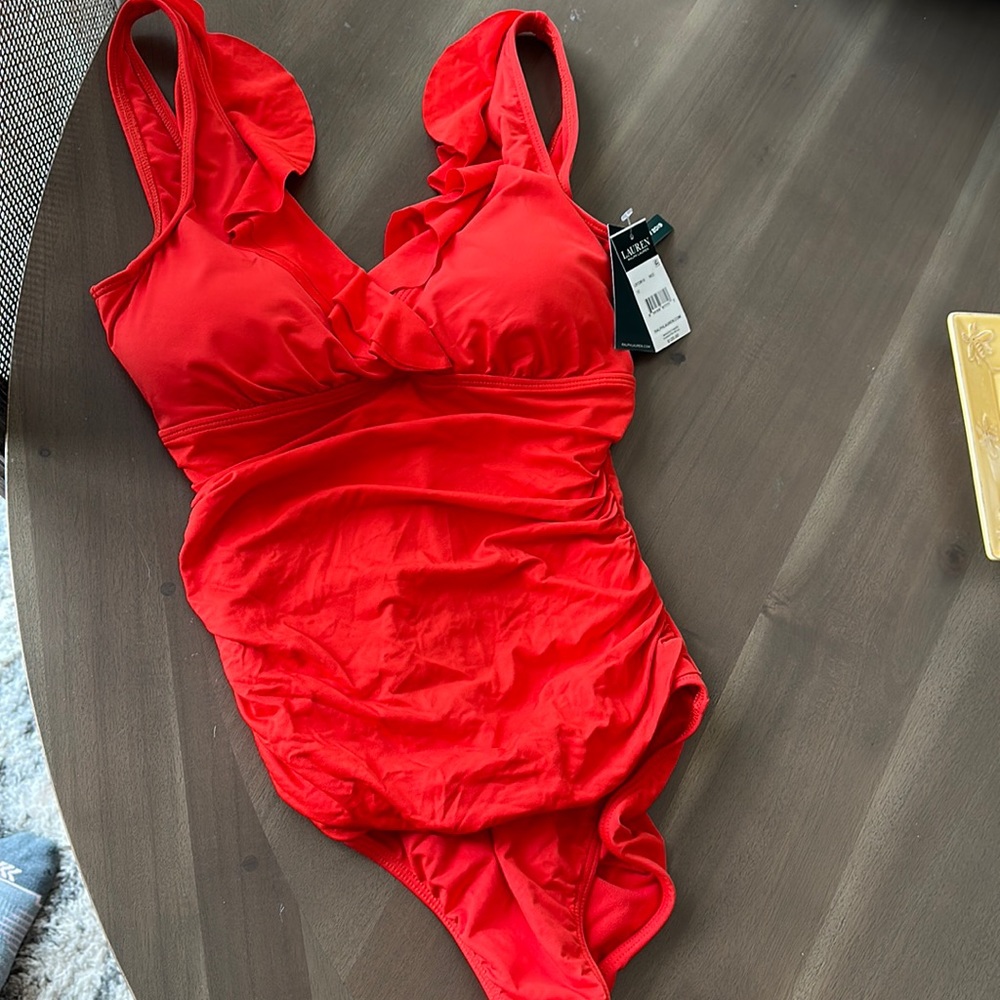 Ralph Lauren size 12 ruched red one piece
